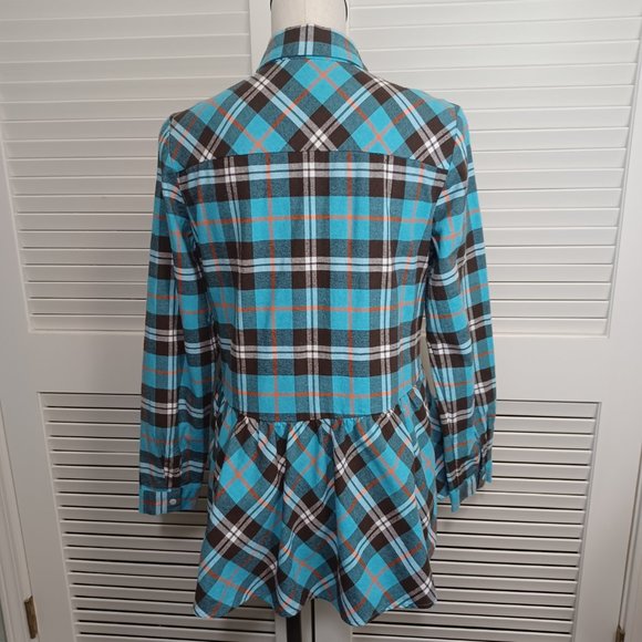 Sundance Hayden Creek Blue Plaid Flannel Peplum Top Plaid Size Large - Picture 8 of 15